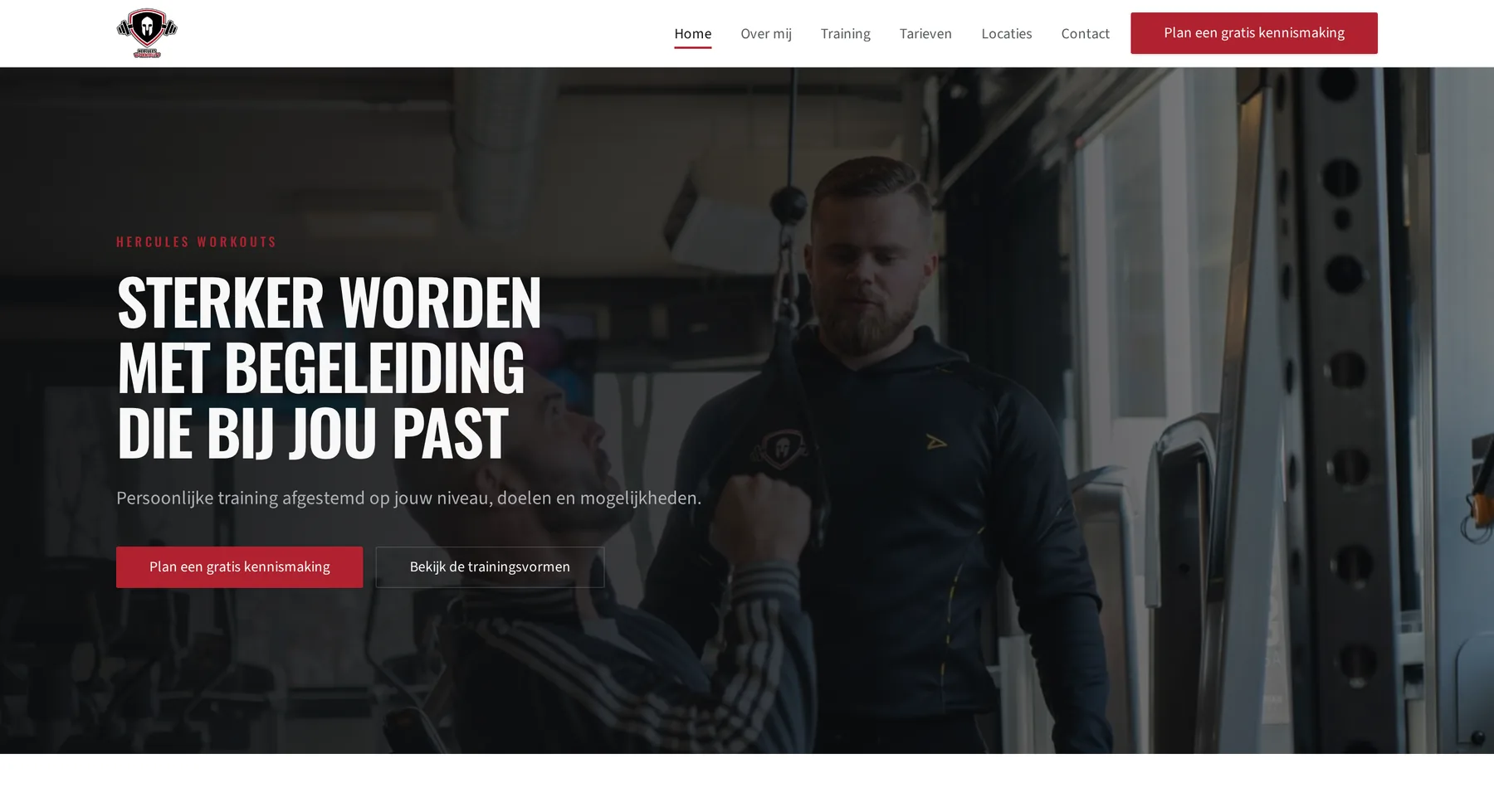 Websiteweergave van Hercules Workouts